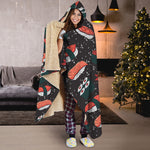 Japanese Sushi Pattern Print Hooded Blanket