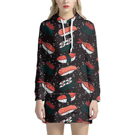 Japanese Sushi Pattern Print Hoodie Dress