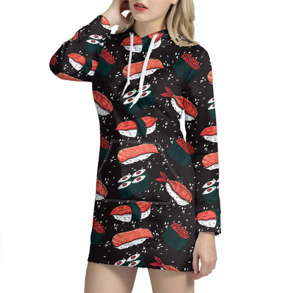 Japanese Sushi Pattern Print Hoodie Dress