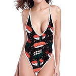 Japanese Sushi Pattern Print One Piece High Cut Swimsuit