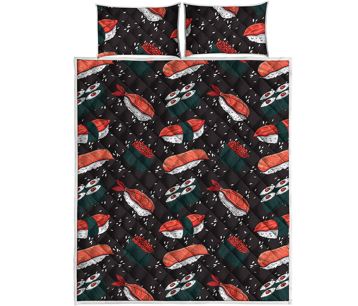 Japanese Sushi Pattern Print Quilt Bed Set