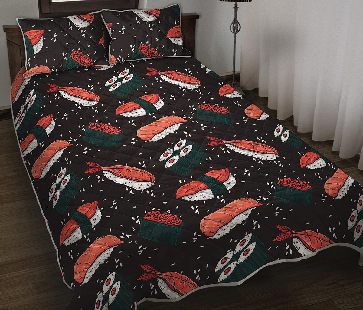Japanese Sushi Pattern Print Quilt Bed Set