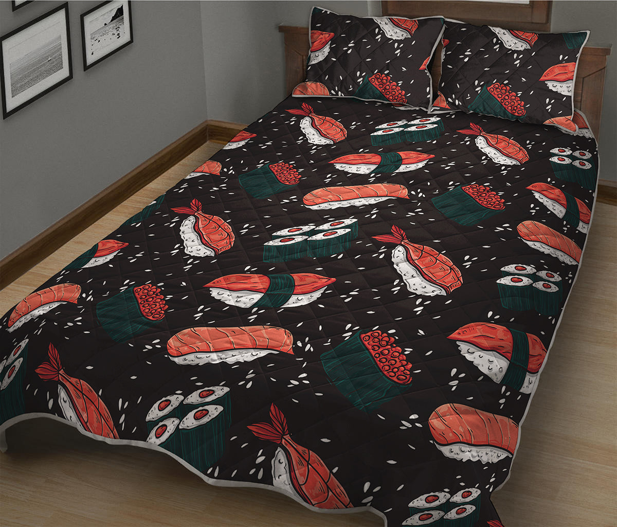 Japanese Sushi Pattern Print Quilt Bed Set