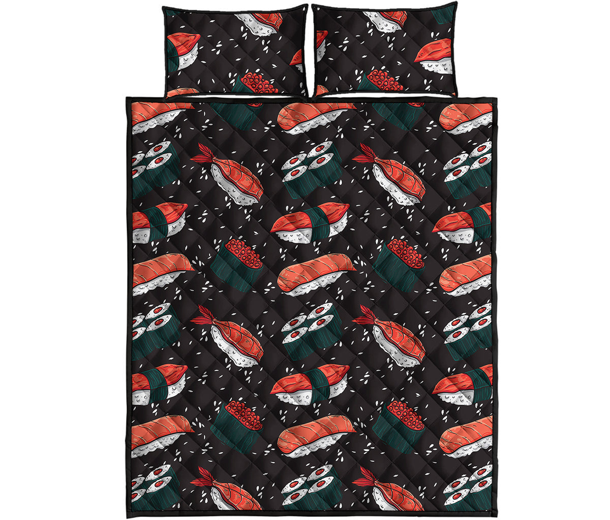 Japanese Sushi Pattern Print Quilt Bed Set