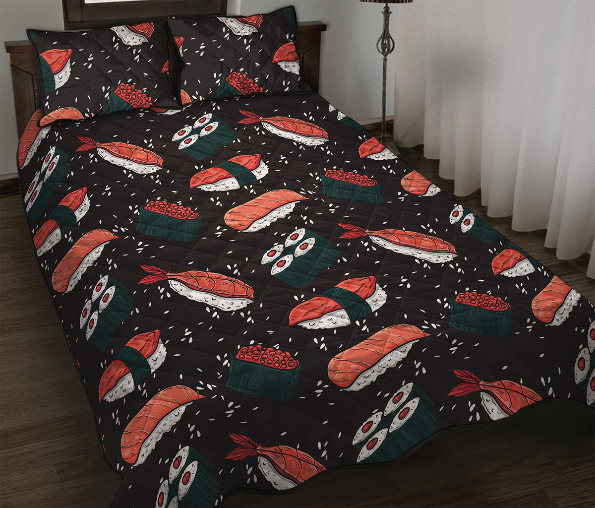 Japanese Sushi Pattern Print Quilt Bed Set
