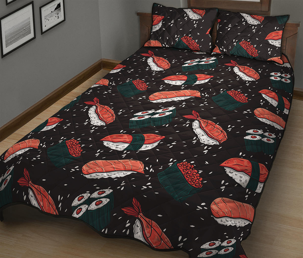 Japanese Sushi Pattern Print Quilt Bed Set