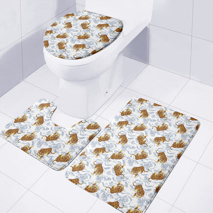 Japanese Tiger Pattern Print 3 Piece Bath Mat Set