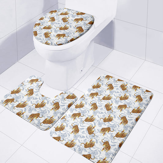 Japanese Tiger Pattern Print 3 Piece Bath Mat Set