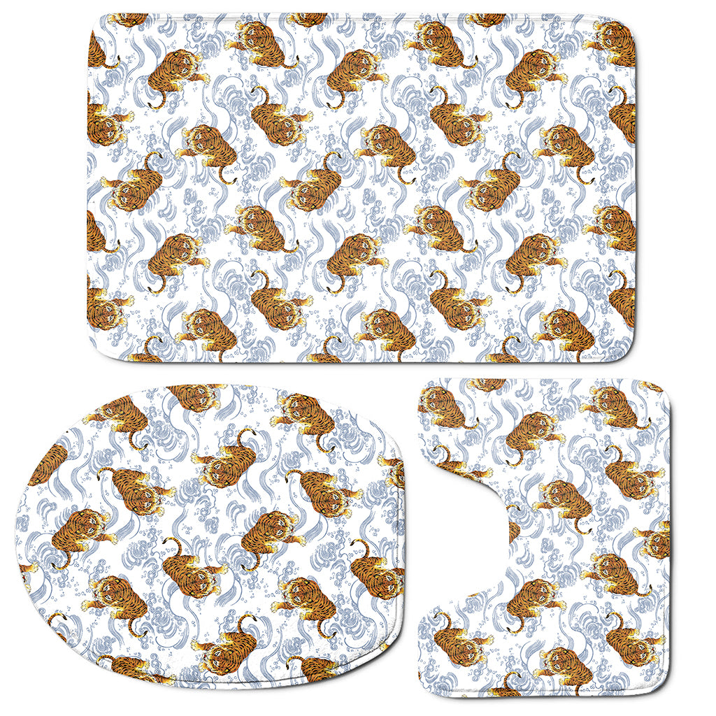 Japanese Tiger Pattern Print 3 Piece Bath Mat Set