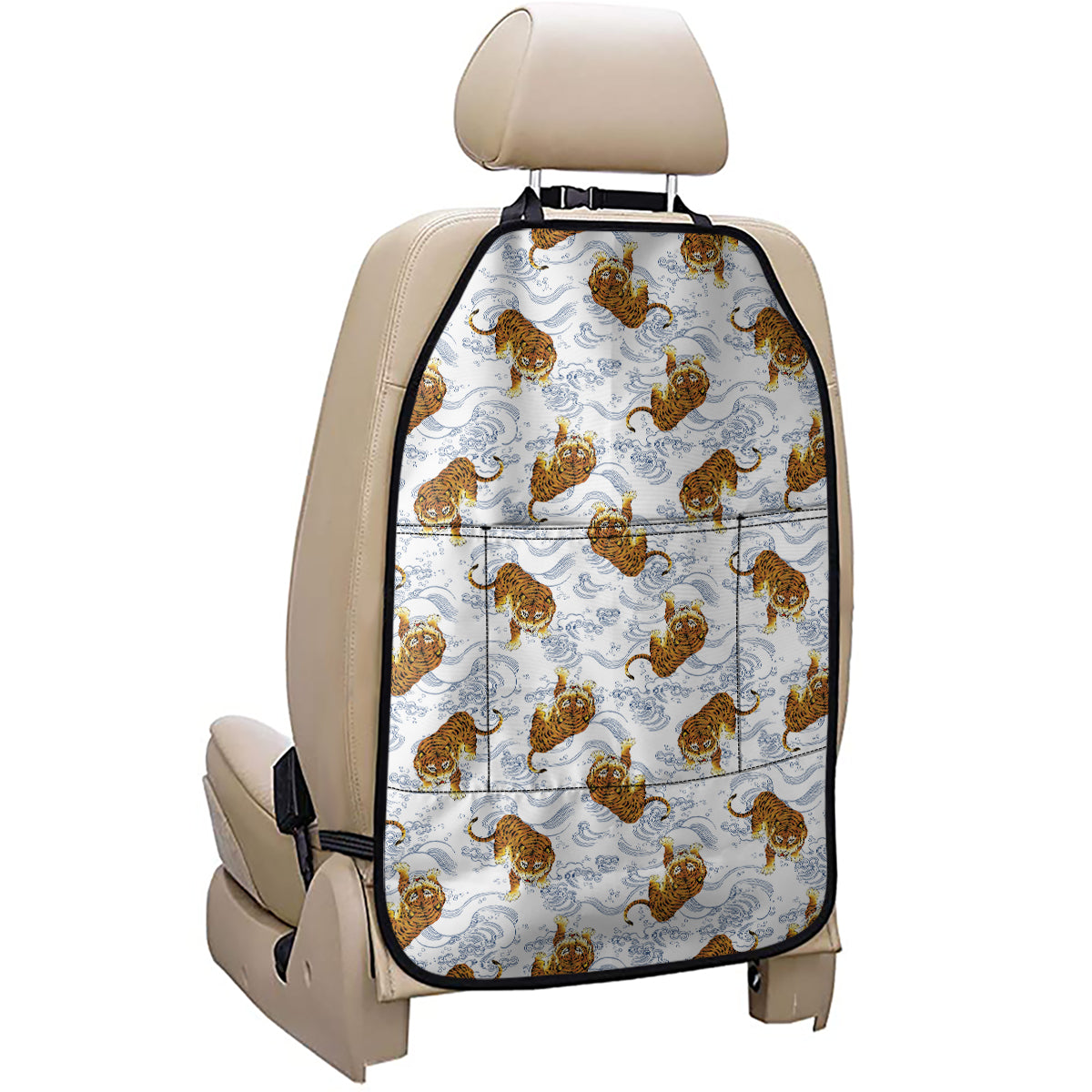 Japanese Tiger Pattern Print Car Seat Organizers