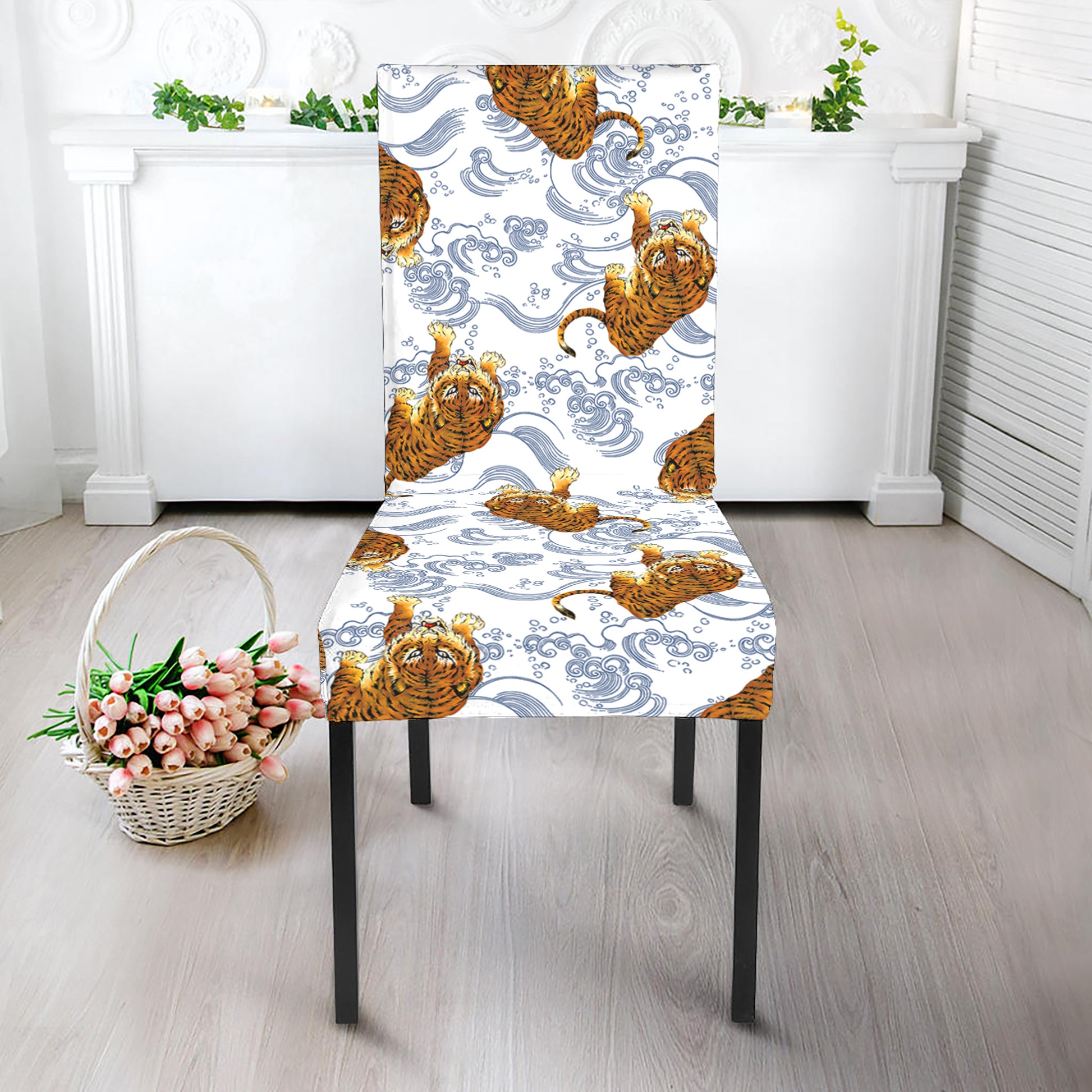 Japanese Tiger Pattern Print Dining Chair Slipcover