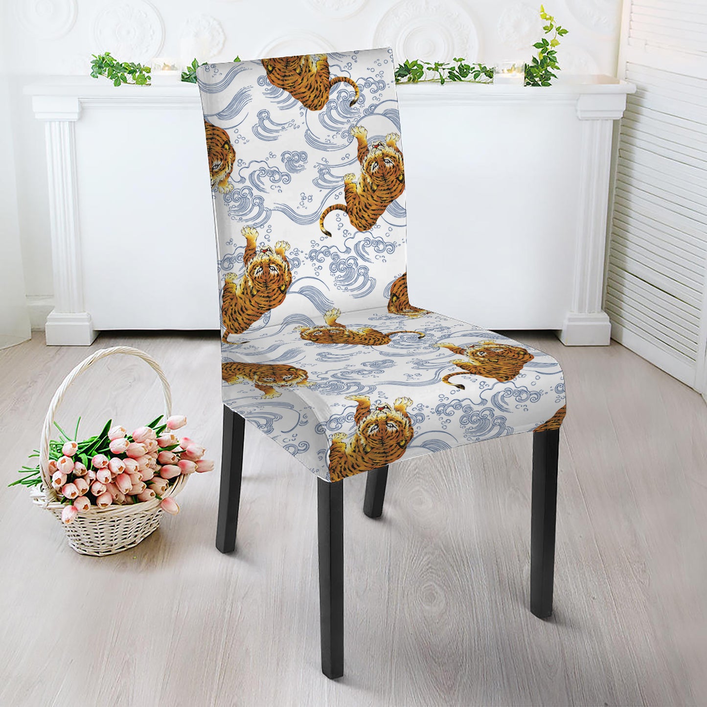 Japanese Tiger Pattern Print Dining Chair Slipcover