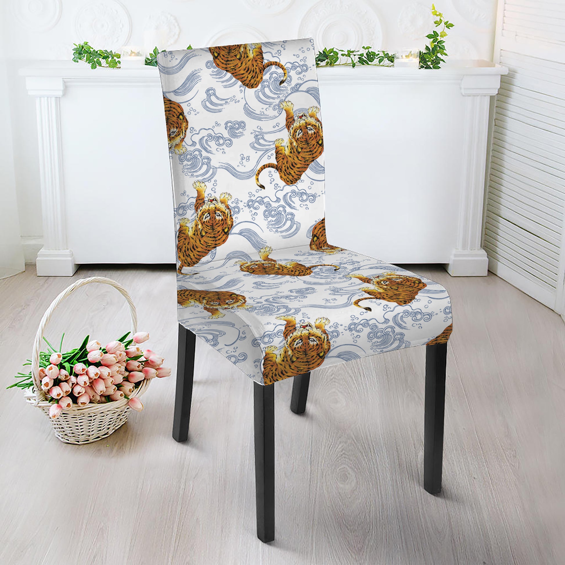 Japanese Tiger Pattern Print Dining Chair Slipcover