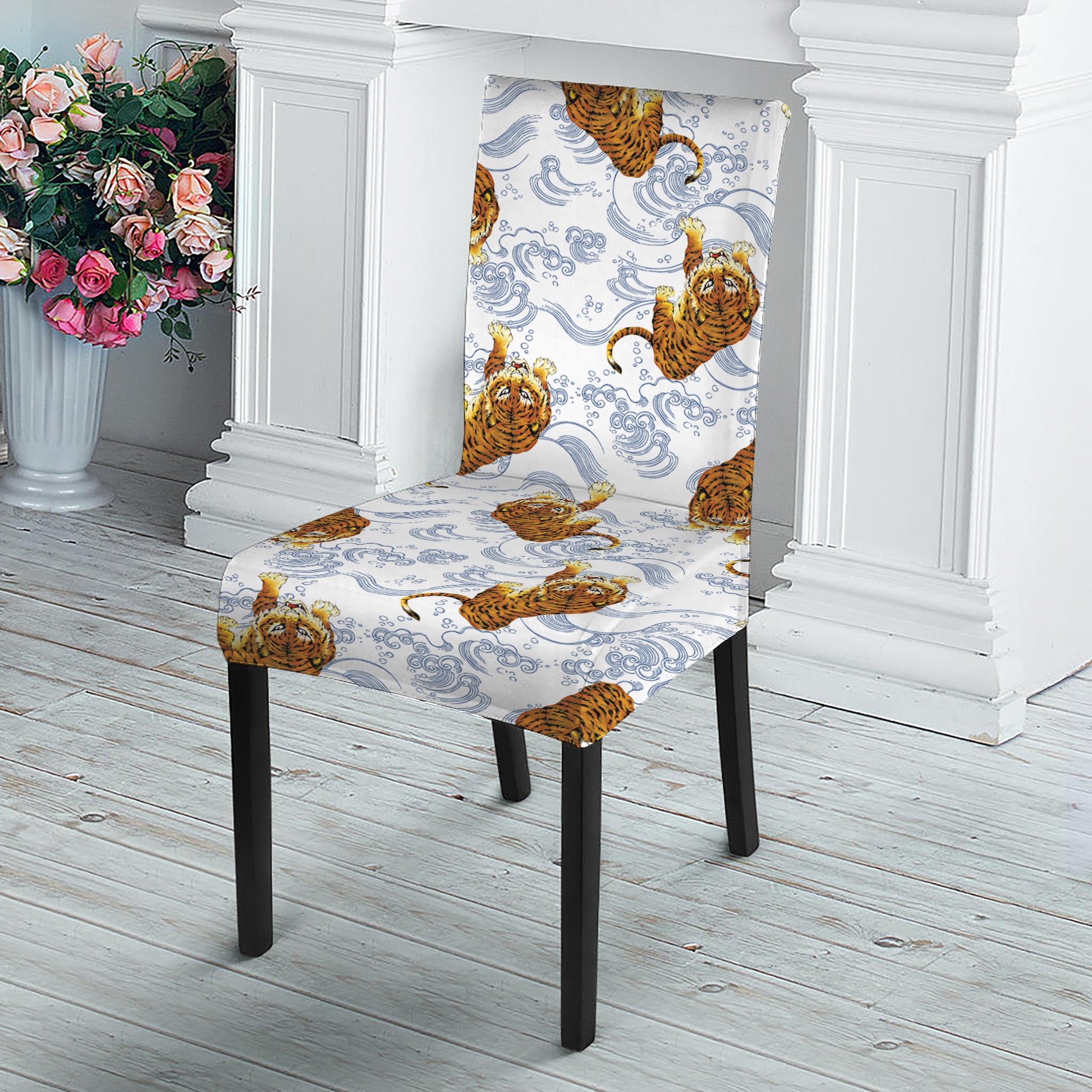 Japanese Tiger Pattern Print Dining Chair Slipcover