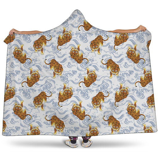 Japanese Tiger Pattern Print Hooded Blanket