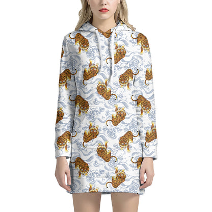 Japanese Tiger Pattern Print Hoodie Dress