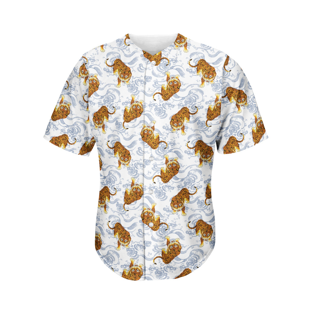 Japanese Tiger Pattern Print Men's Baseball Jersey