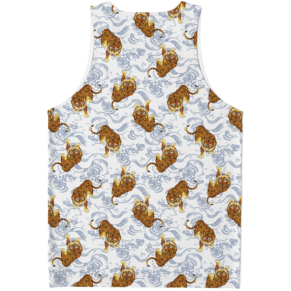 Japanese Tiger Pattern Print Men's Tank Top