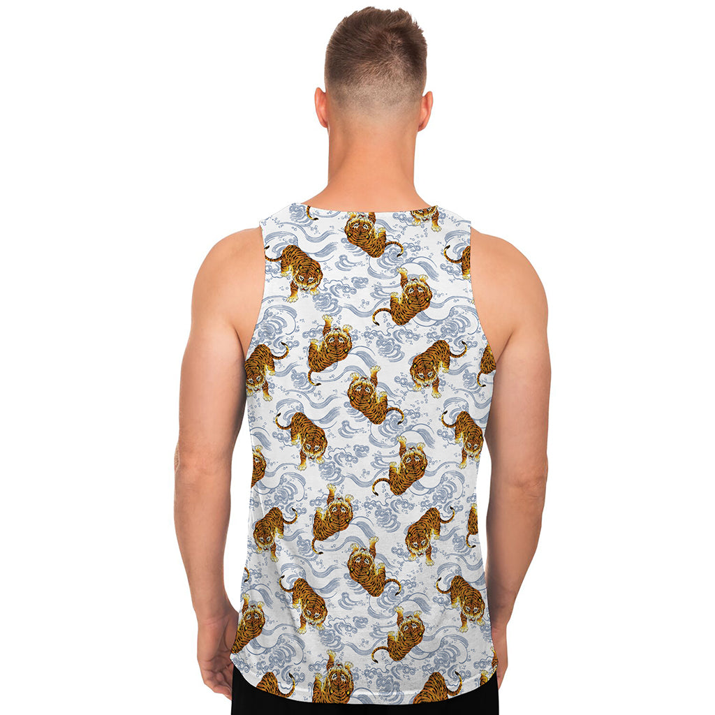 Japanese Tiger Pattern Print Men's Tank Top