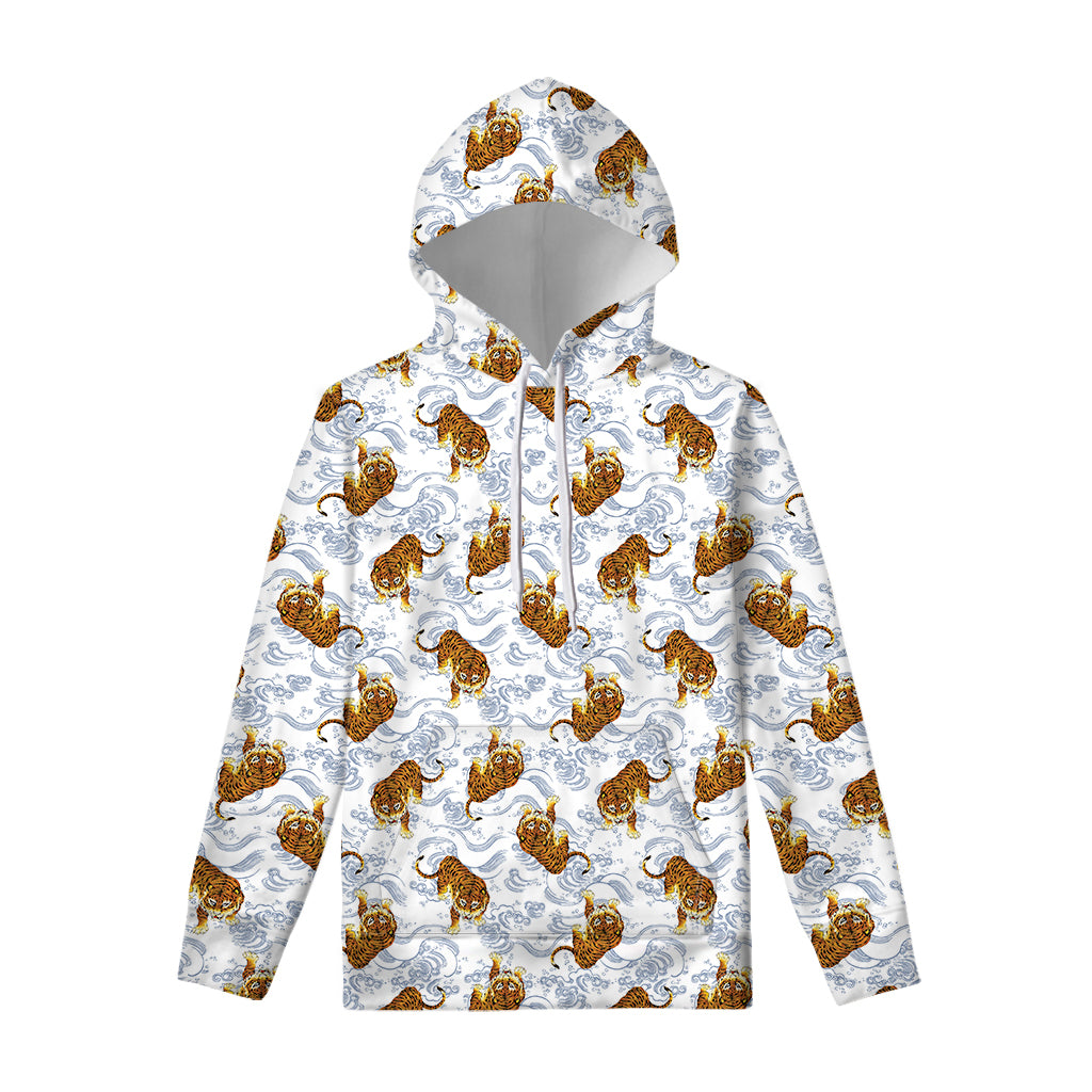 Japanese Tiger Pattern Print Pullover Hoodie