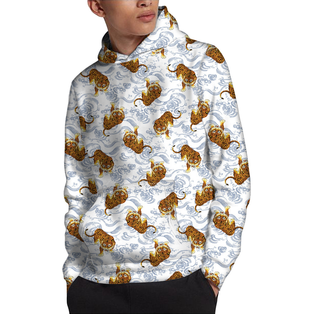 Japanese Tiger Pattern Print Pullover Hoodie
