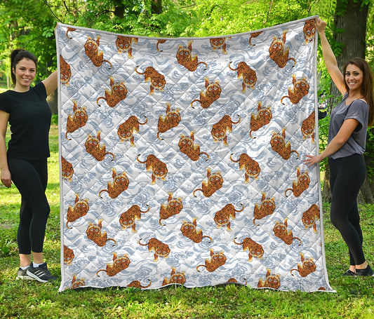 Japanese Tiger Pattern Print Quilt