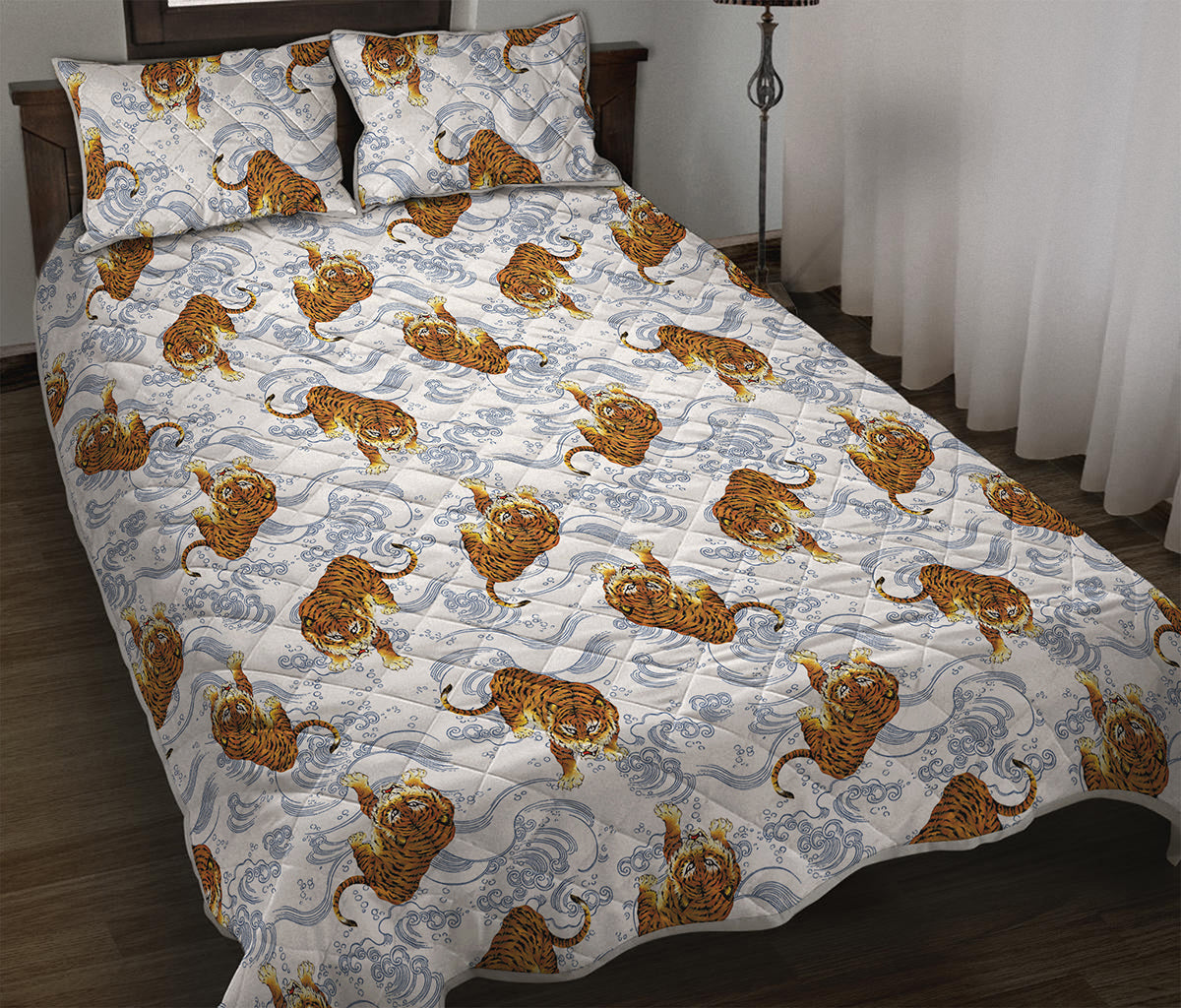 Japanese Tiger Pattern Print Quilt Bed Set