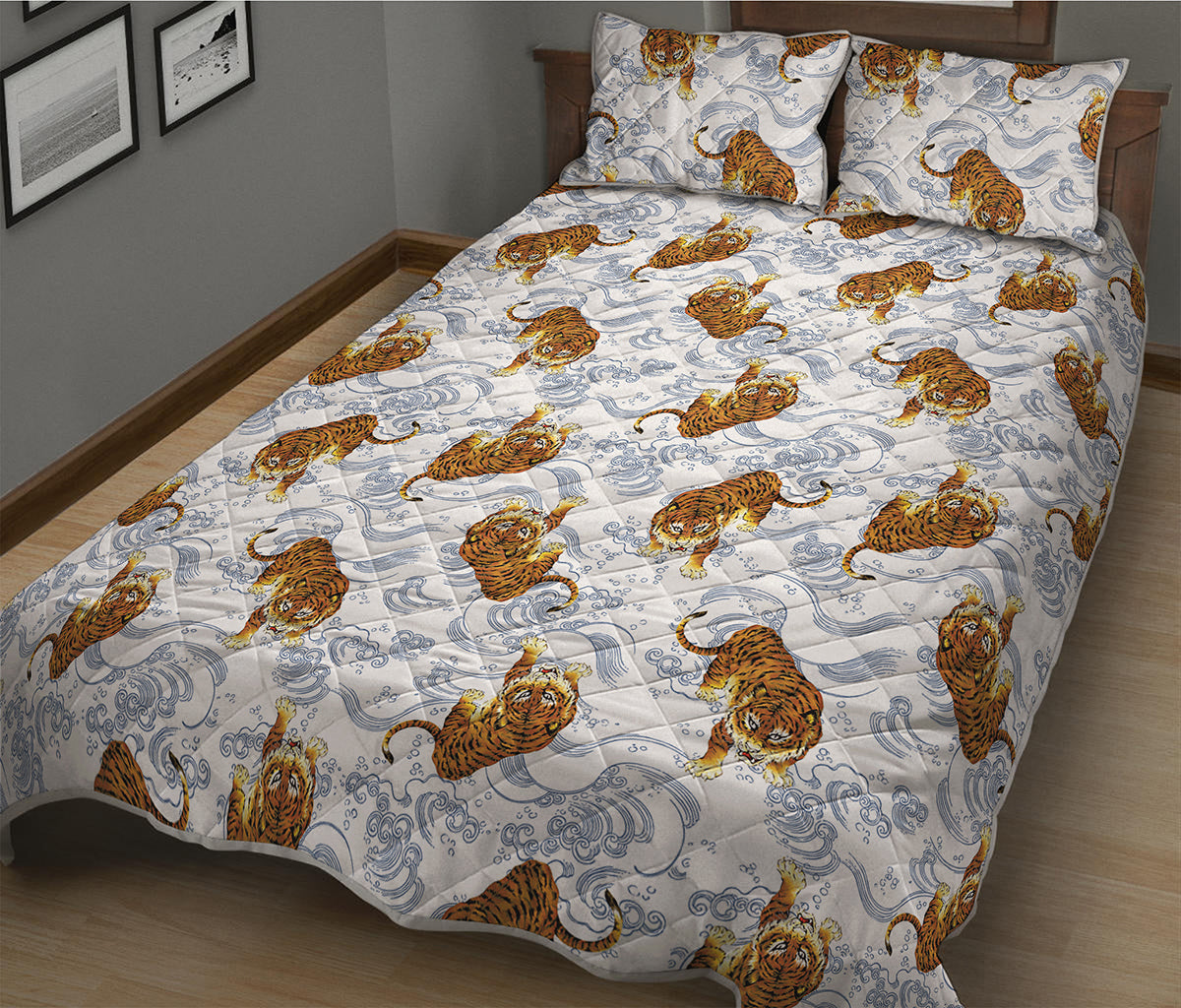 Japanese Tiger Pattern Print Quilt Bed Set