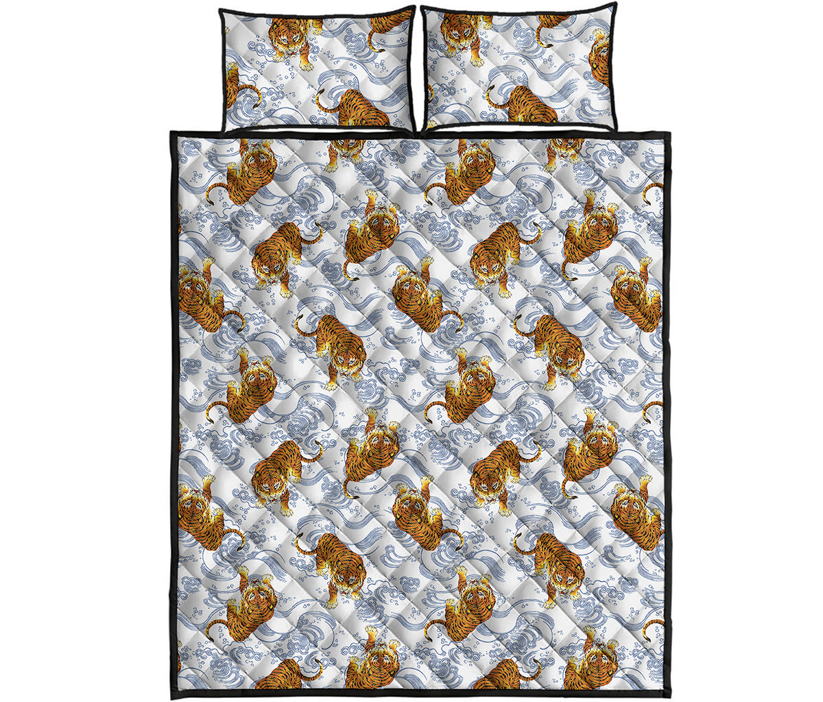 Japanese Tiger Pattern Print Quilt Bed Set