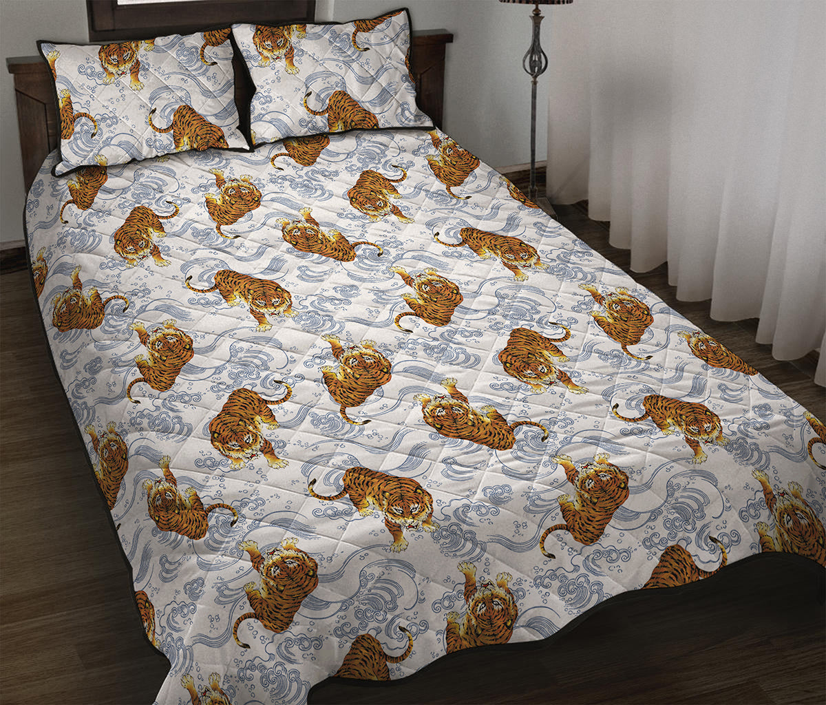 Japanese Tiger Pattern Print Quilt Bed Set