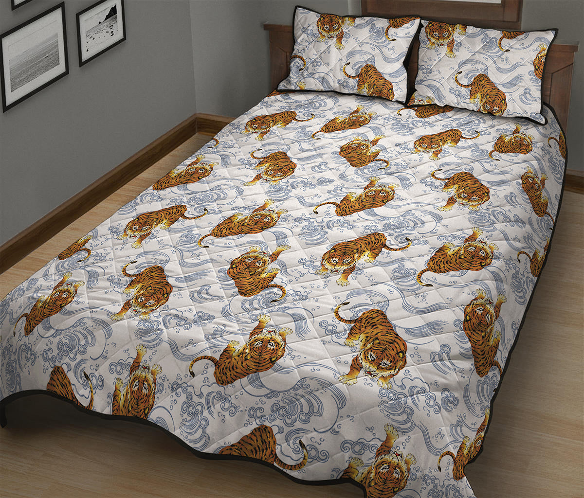 Japanese Tiger Pattern Print Quilt Bed Set
