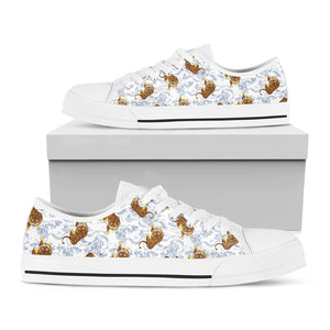 Japanese Tiger Pattern Print White Low Top Shoes