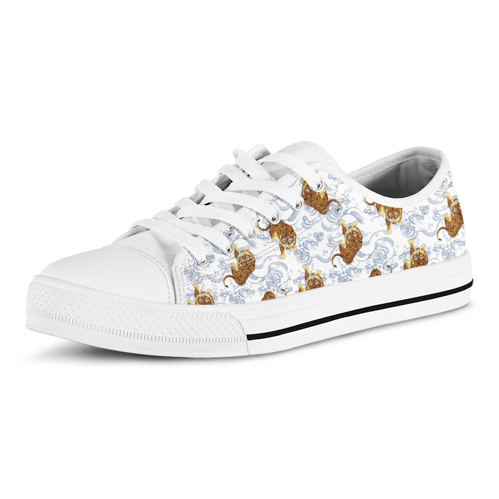Japanese Tiger Pattern Print White Low Top Shoes