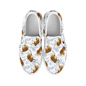 Japanese Tiger Pattern Print White Slip On Shoes