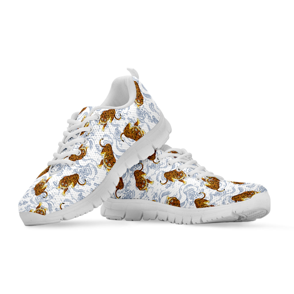 Japanese Tiger Pattern Print White Sneakers