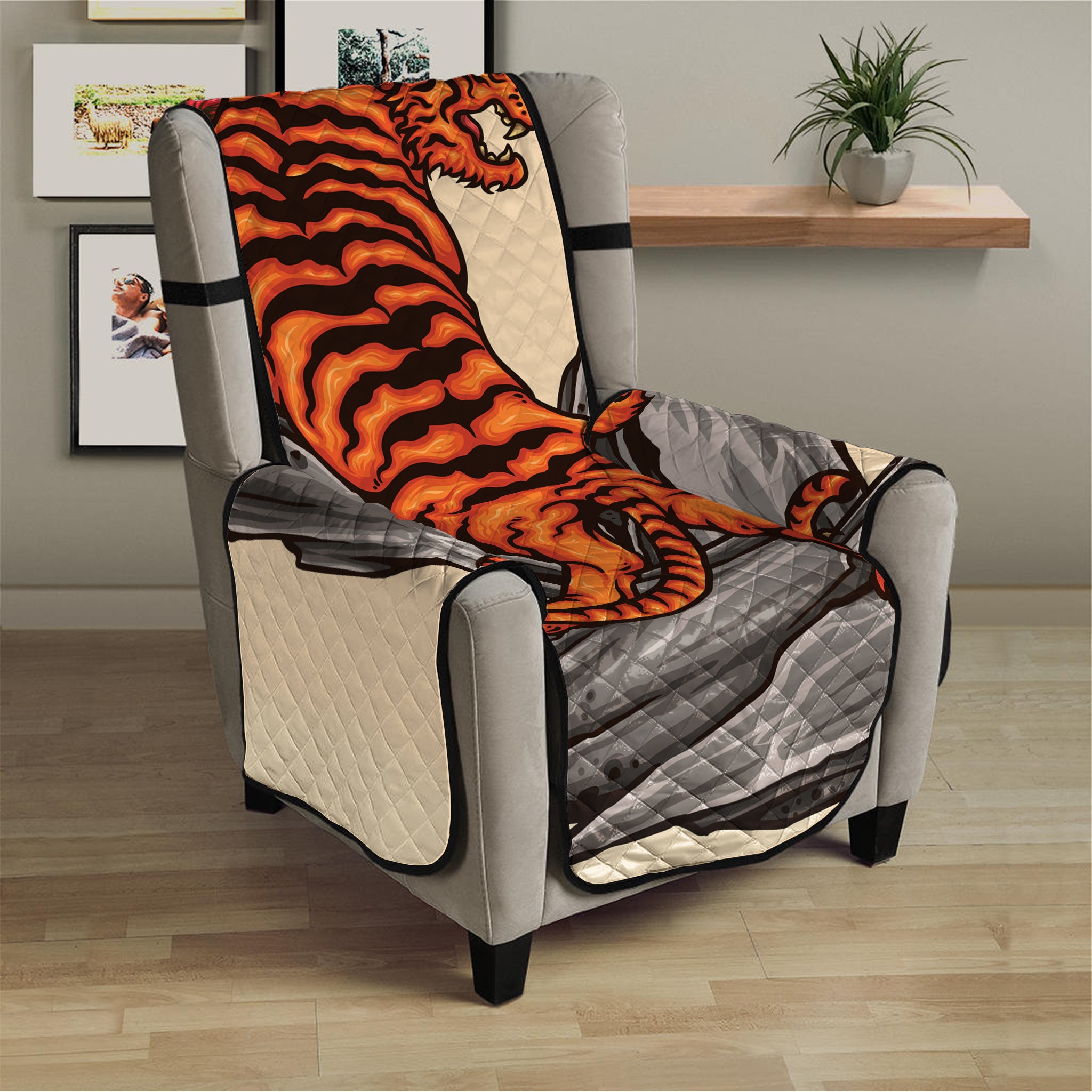 Japanese Tiger Tattoo Print Armchair Protector