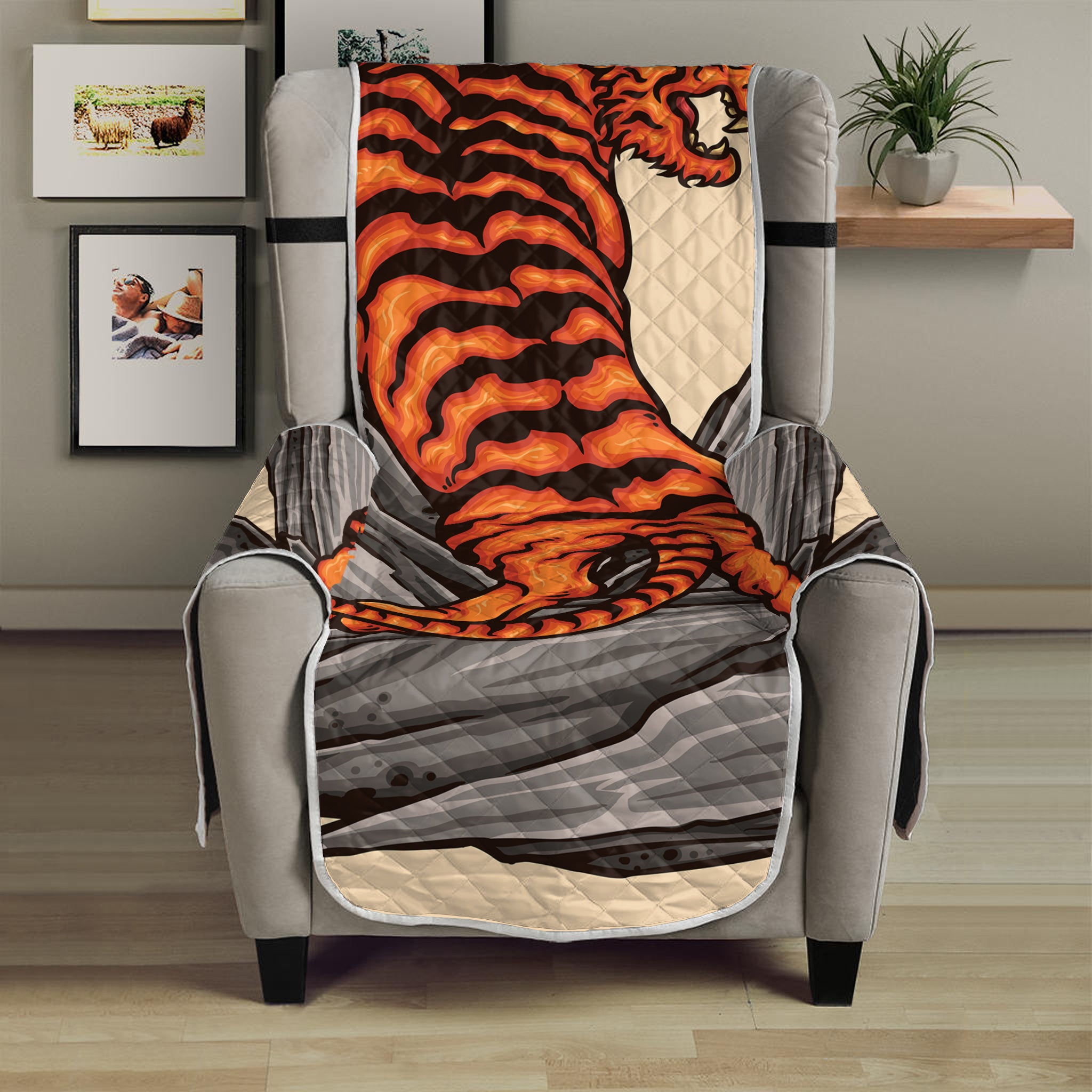 Japanese Tiger Tattoo Print Armchair Protector