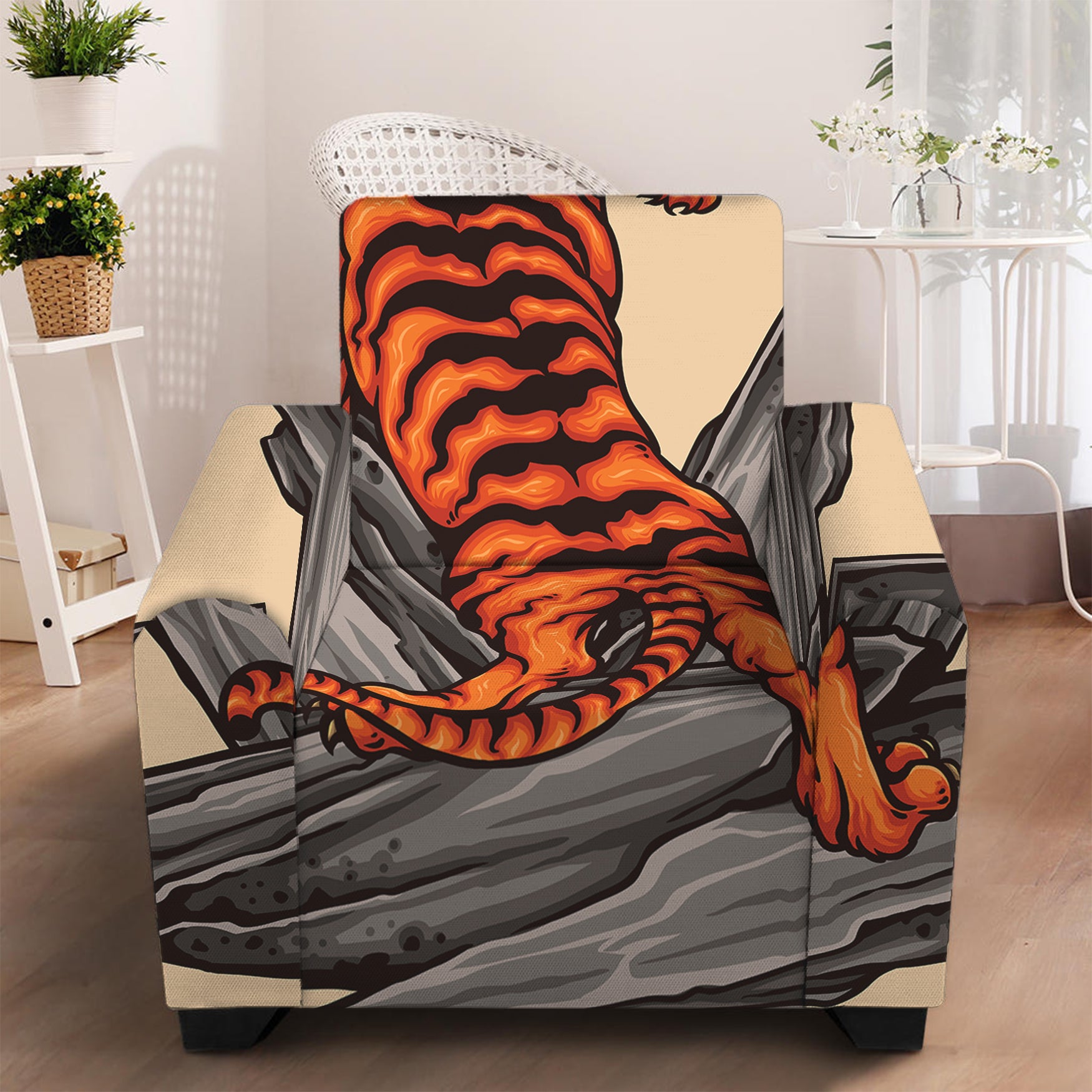 Japanese Tiger Tattoo Print Armchair Slipcover