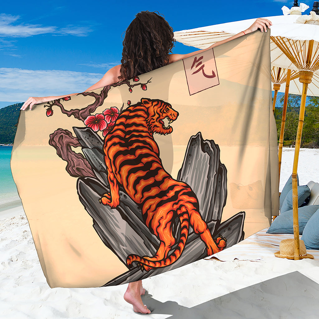 Japanese Tiger Tattoo Print Beach Sarong Wrap