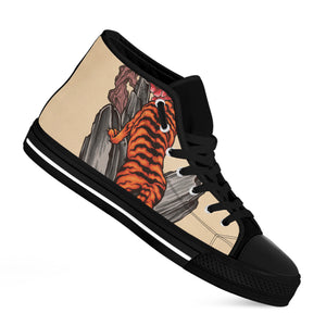 Japanese Tiger Tattoo Print Black High Top Shoes