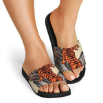 Japanese Tiger Tattoo Print Black Slide Sandals