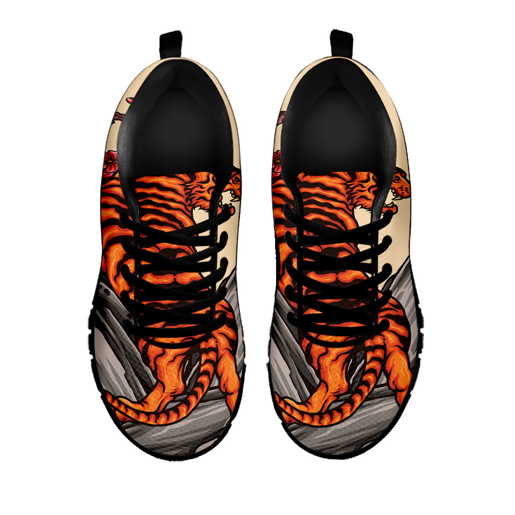 Japanese Tiger Tattoo Print Black Sneakers