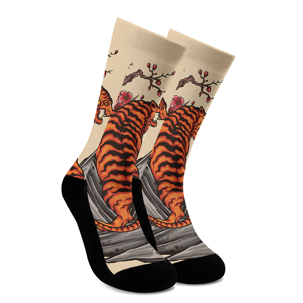 Japanese Tiger Tattoo Print Crew Socks