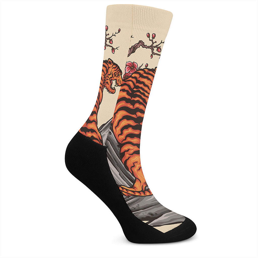 Japanese Tiger Tattoo Print Crew Socks