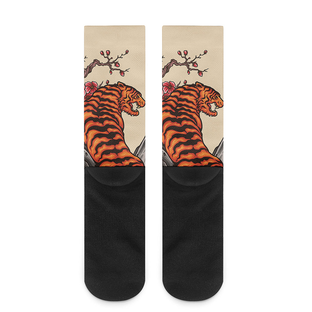 Japanese Tiger Tattoo Print Crew Socks