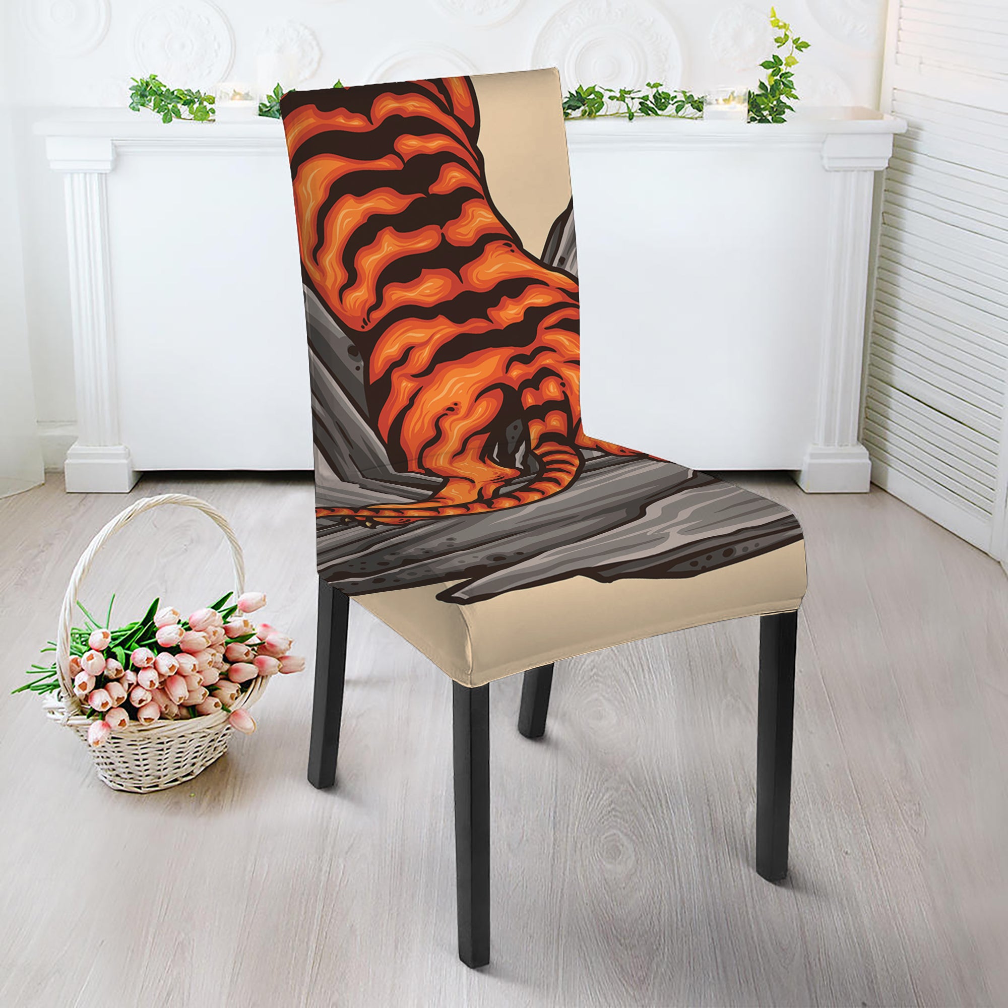 Japanese Tiger Tattoo Print Dining Chair Slipcover