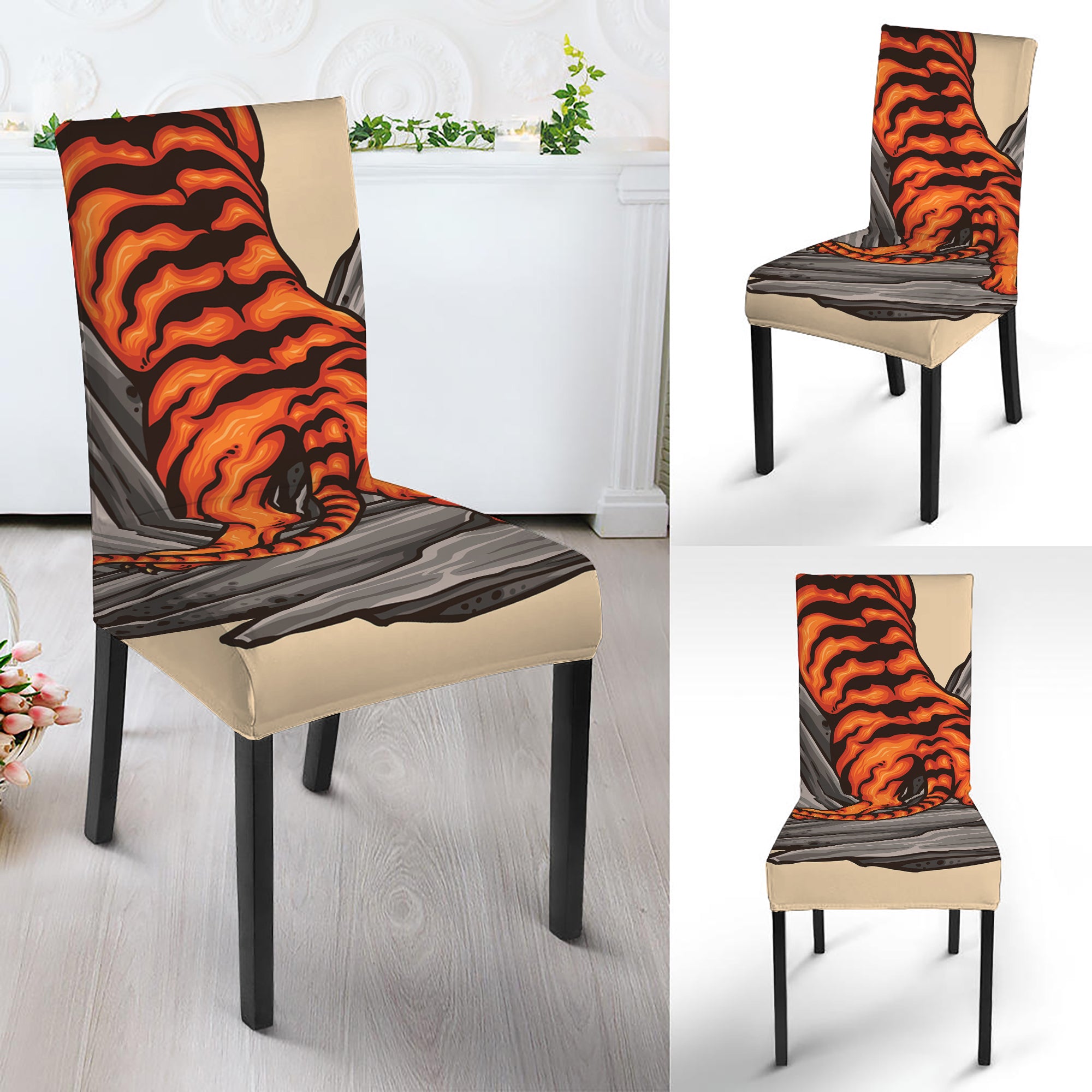 Japanese Tiger Tattoo Print Dining Chair Slipcover