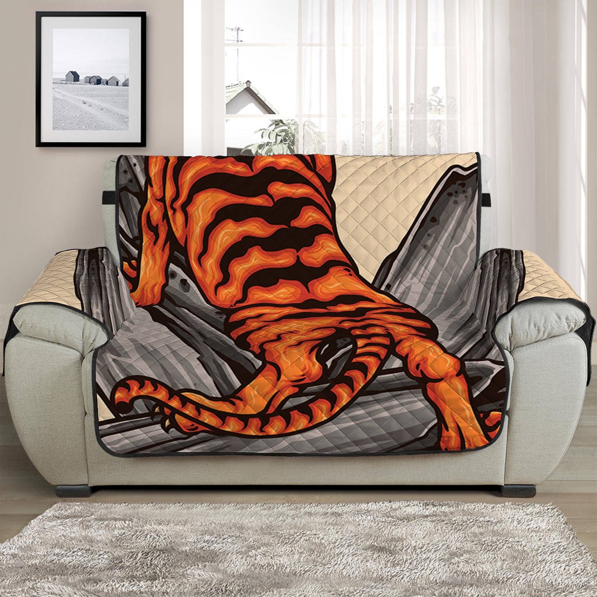 Japanese Tiger Tattoo Print Half Sofa Protector