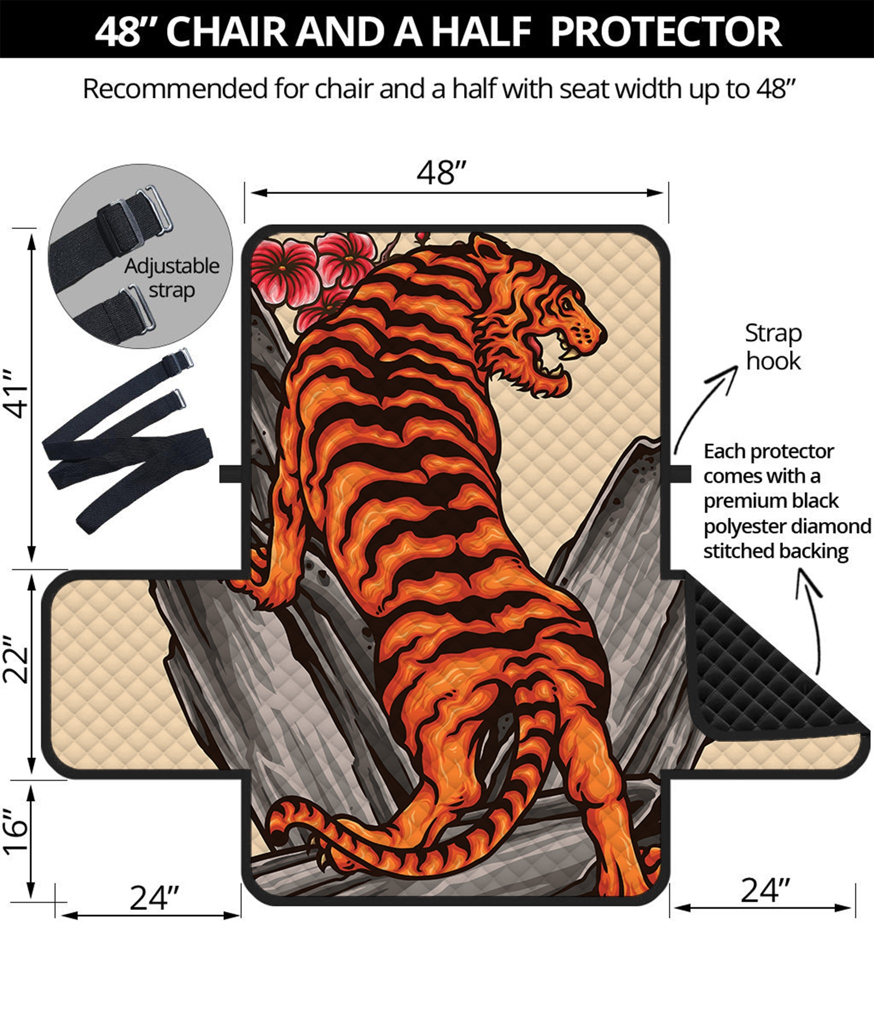 Japanese Tiger Tattoo Print Half Sofa Protector