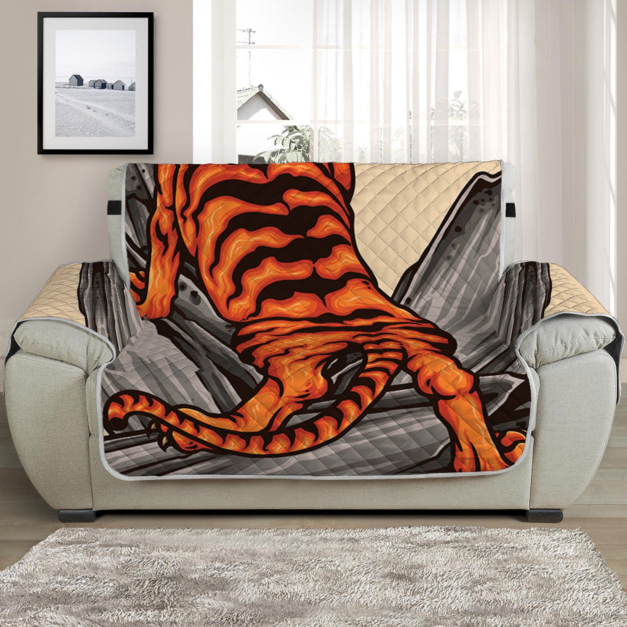 Japanese Tiger Tattoo Print Half Sofa Protector